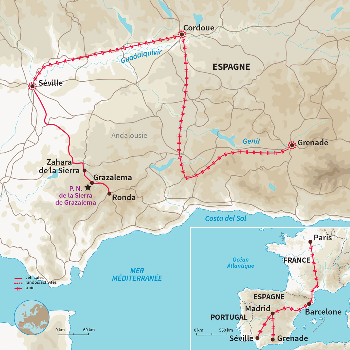 Carte Espagne : L'essentiel de l'Andalousie (A/R en train)