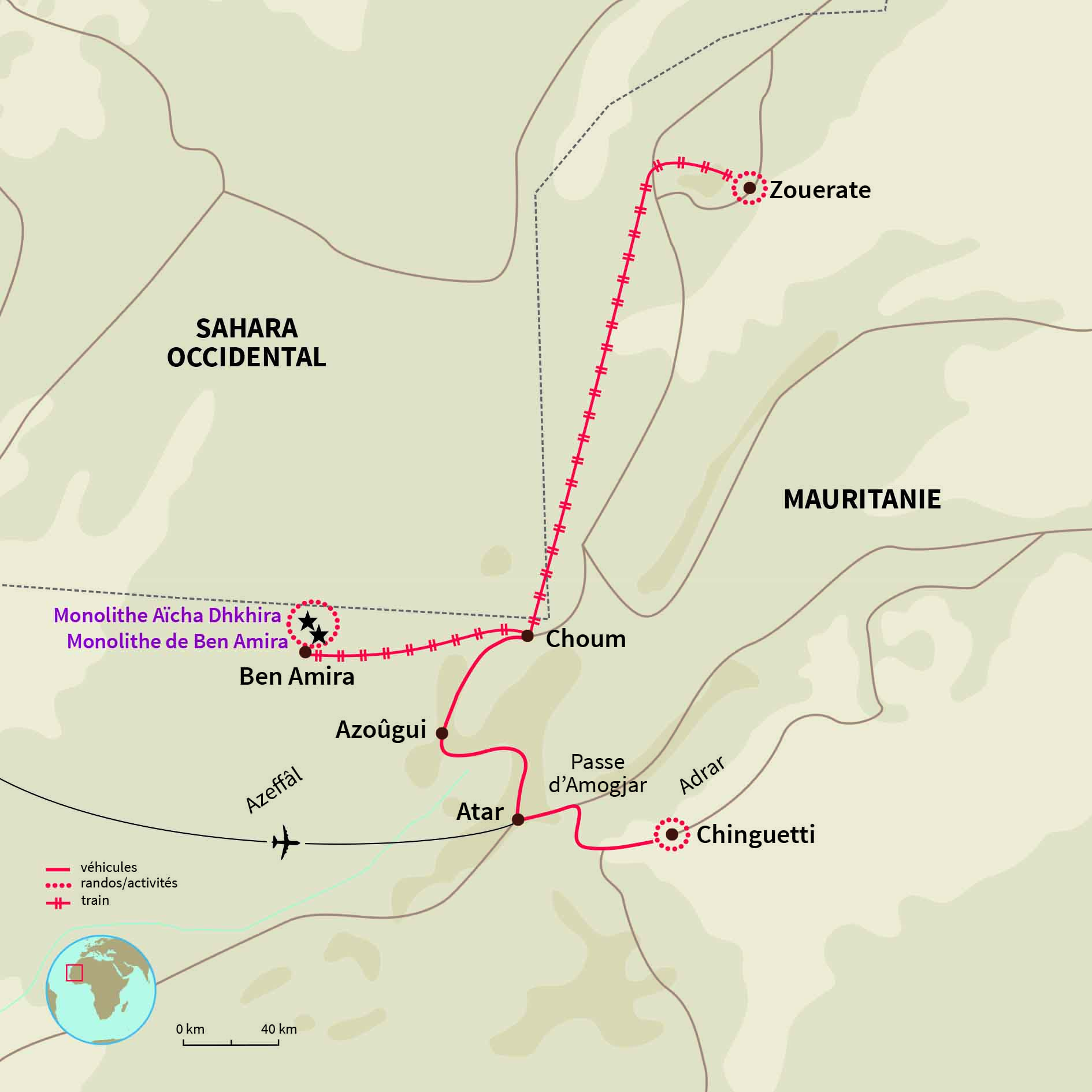 Carte Mauritanie : Le petit train bleu de l'Adrar