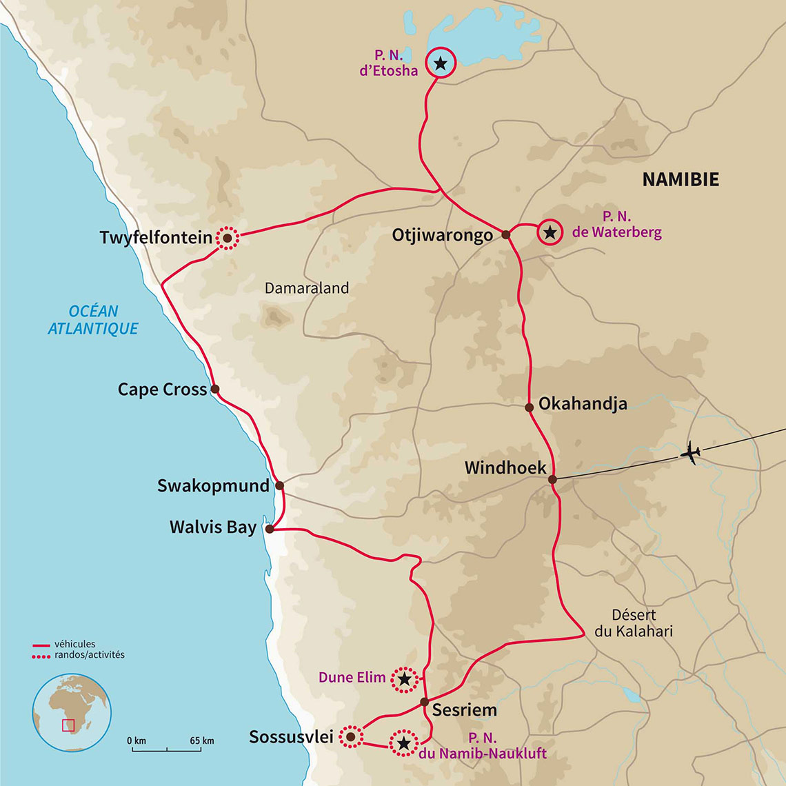 Carte Namibie : Bivouac sur les pistes namibiennes
