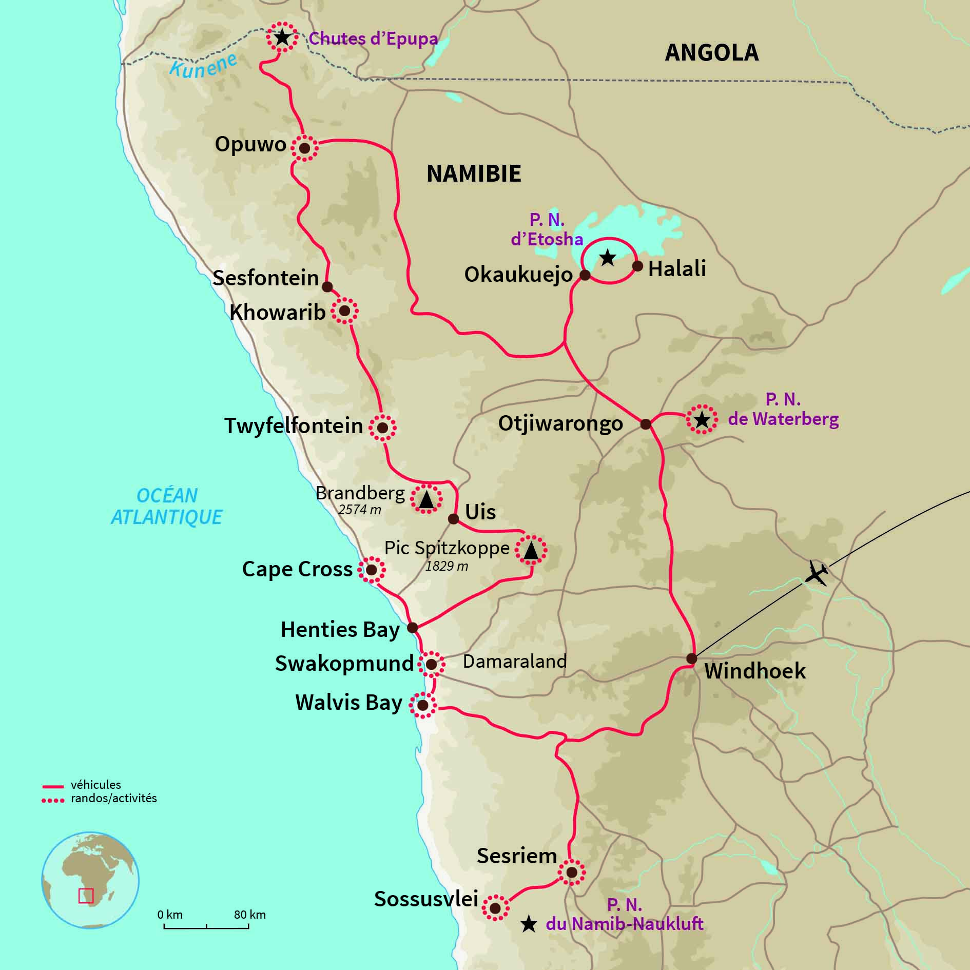 Carte Namibie : Balade australe