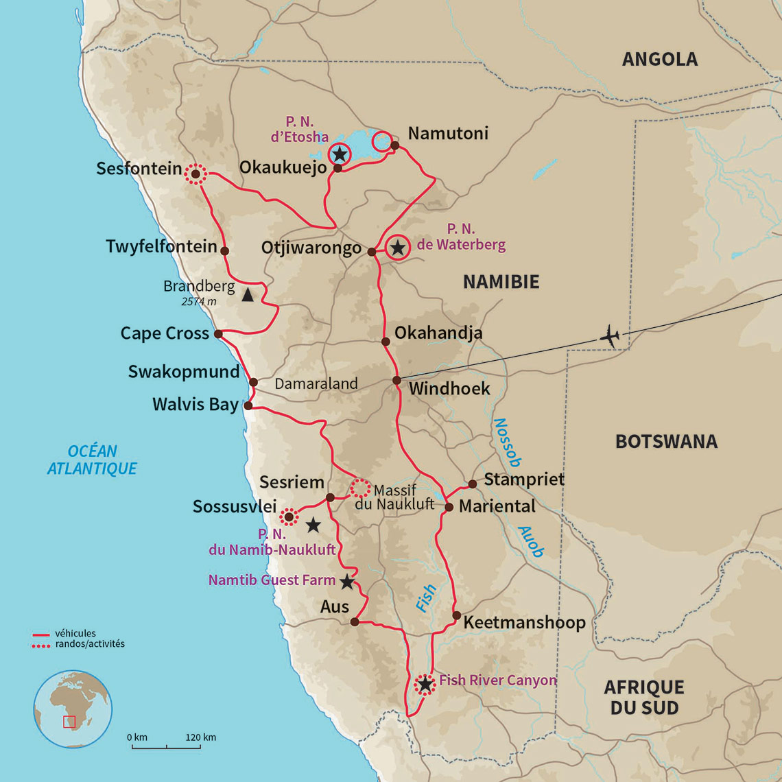 Carte Namibie : La Namibie sous les étoiles