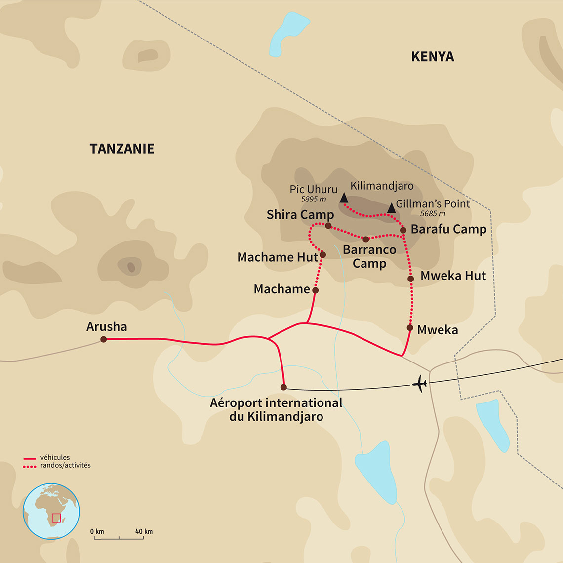 Carte Tanzanie : Ascension du Kilimandjaro par Machame 