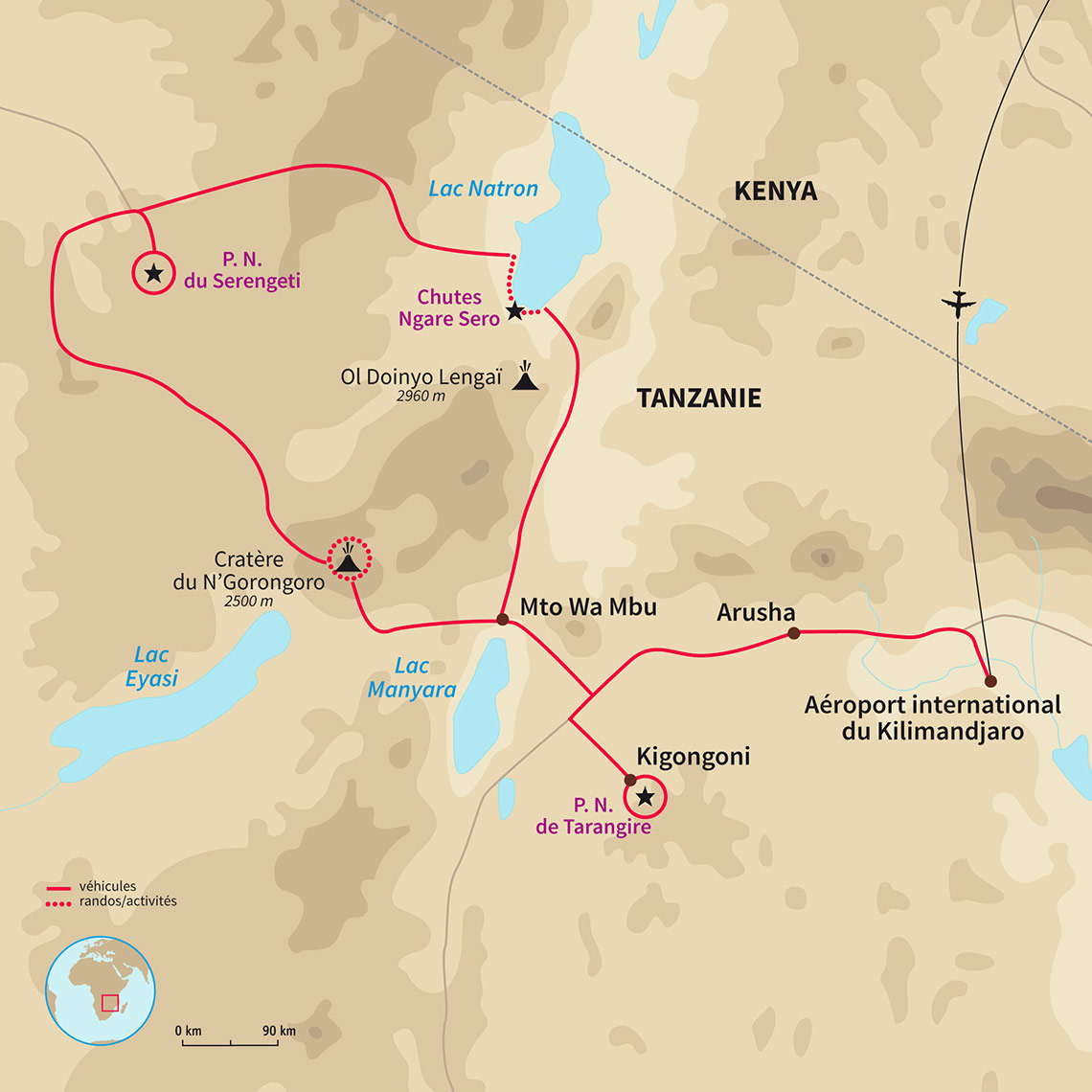 Carte Tanzanie : Safari des grands parcs 