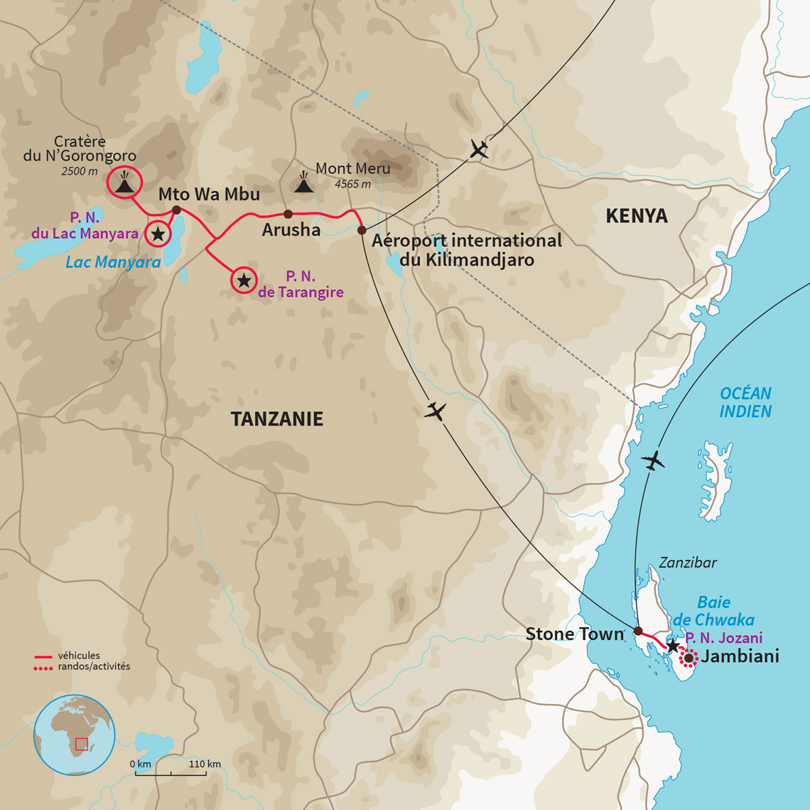 Carte Tanzanie : Road trip en Tanzanie & Zanzibar