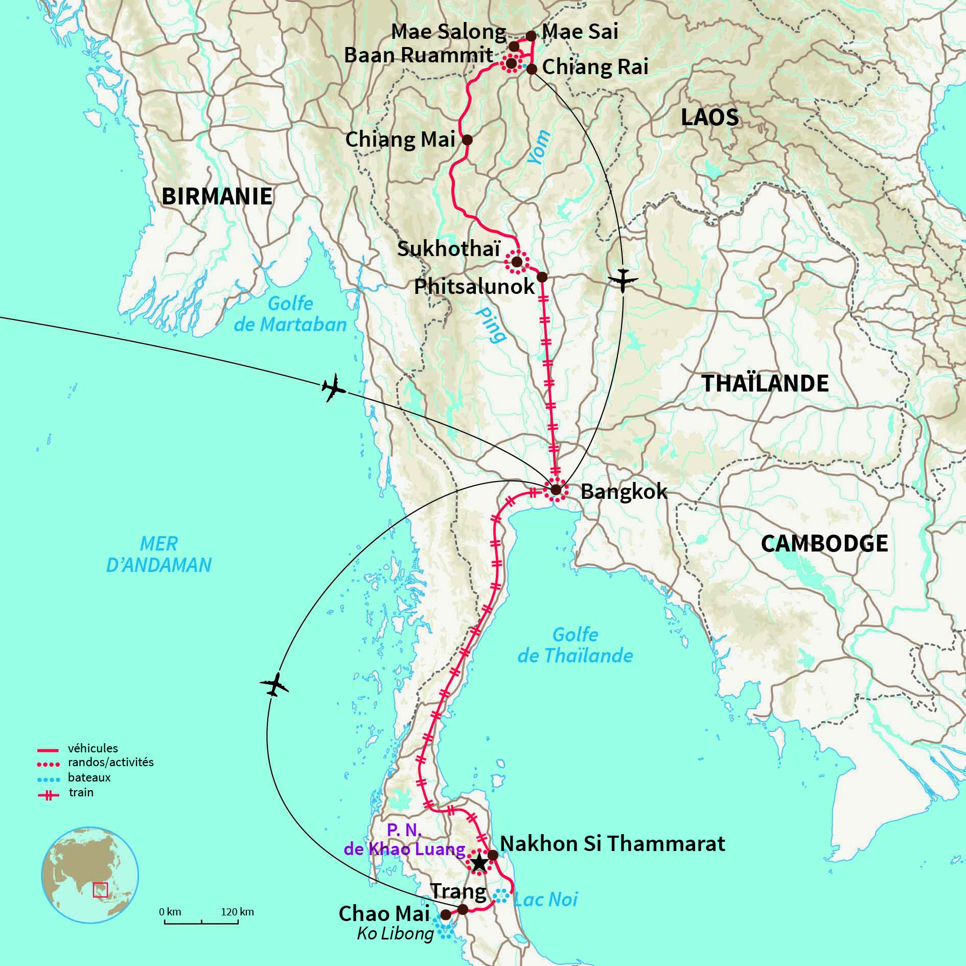 Carte Thaïlande : Le grand tour de la Thaïlande